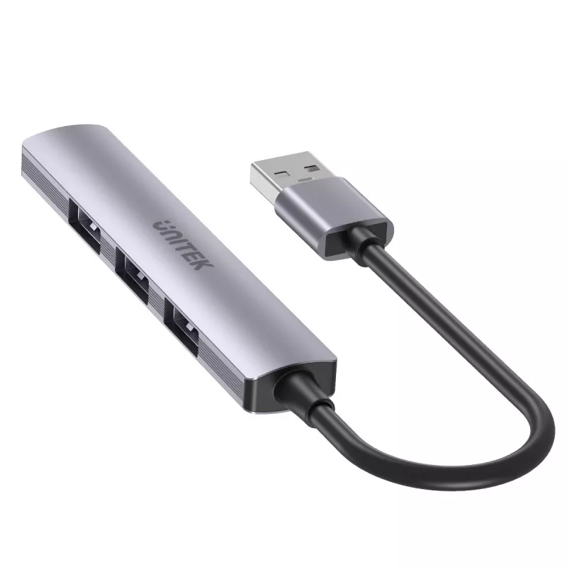 Unitek H1208A hub USB-A, 4 puertos (1x USB-A 5 Gbps, 3x USB-A 2.0), aluminio, plateado