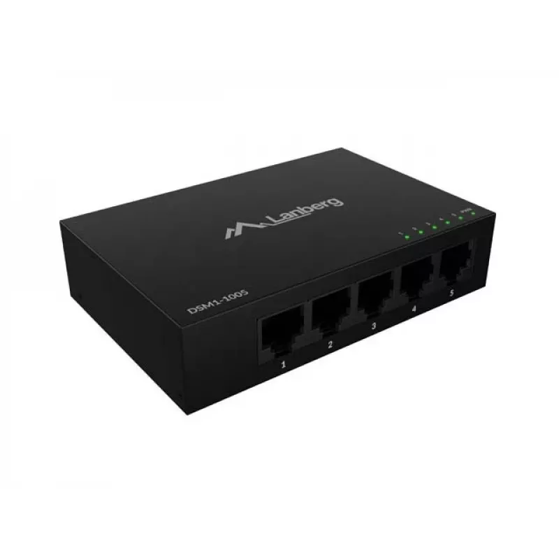Switch de red LANBERG DSM1-1005 5x 1 Gb/s no gestionado de sobremesa, carcasa metálica, 12V
