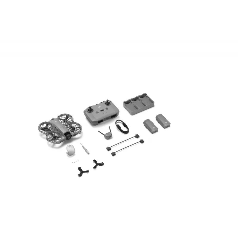 Dron cuadricóptero DJI Neo 2 Fly More Combo — 4 rotores, cámara de 12 MP, vídeo 2688×1512, batería de 1606 mAh, 49 GB de almacenamiento interno, Negro/Gris