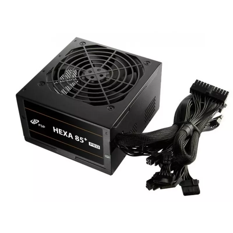 Fuente de alimentación FSP HEXA 85+ PRO 650W ATX ATX2.5 negra, 650 W, 100 - 240 V, 50 - 60 Hz, 9 - 4 A, Activa, 100 W