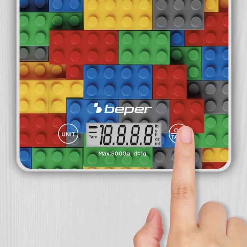 Báscula de cocina Beper P102BIL005 – digital, 5 kg, 1 g, piedras de colores
