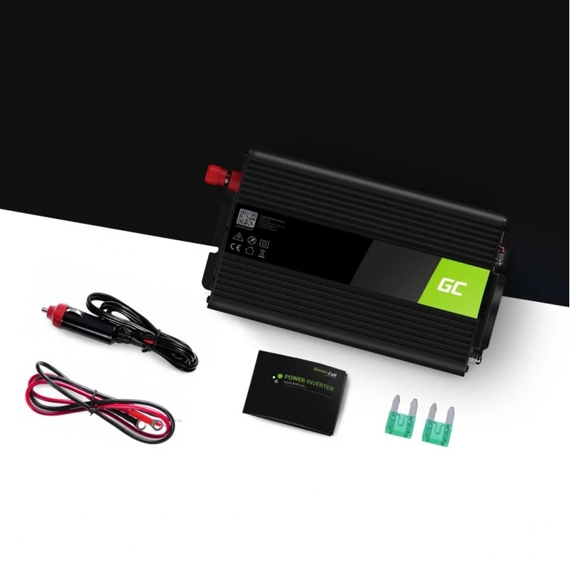 Inversor para coche Green Cell INV01DE 300W DC-AC, 12V a 230V, 1×USB, LED, refrigeración activa