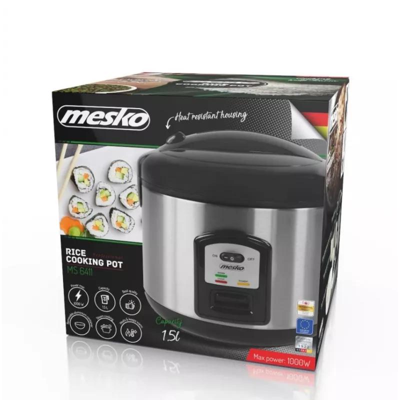 Olla arrocera Mesko MS 6411 negra, acero inoxidable 1000 W