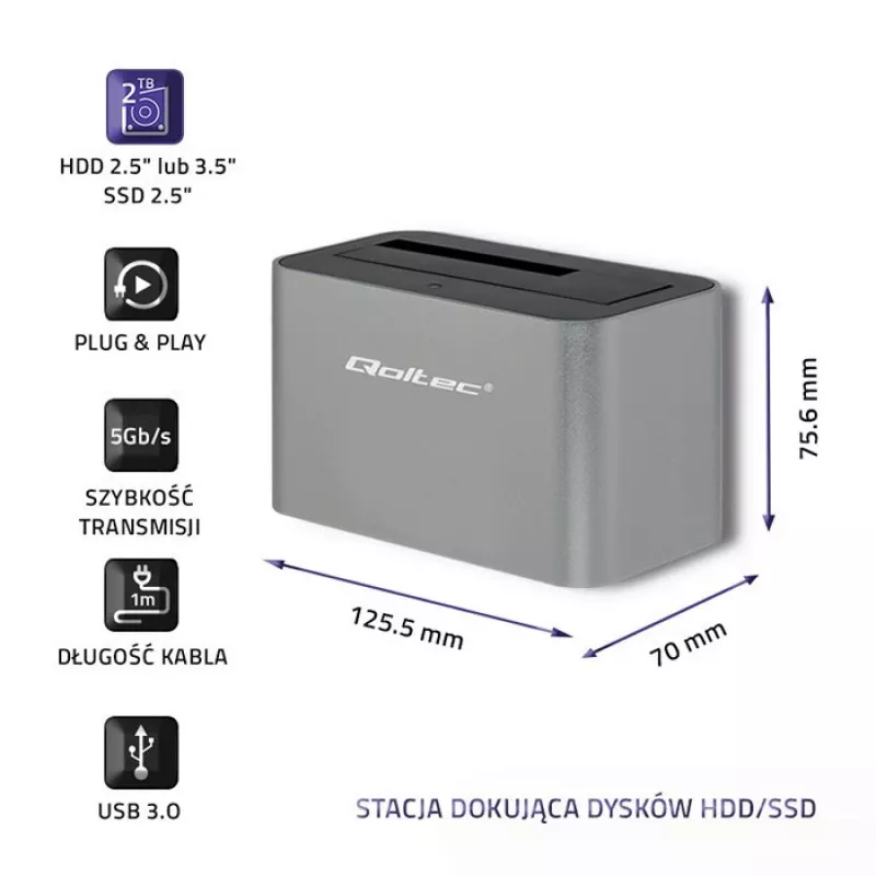 Base de acoplamiento Qoltec 5315 HDD/SSD | 2.5/3.5 SATA | USB 3.0