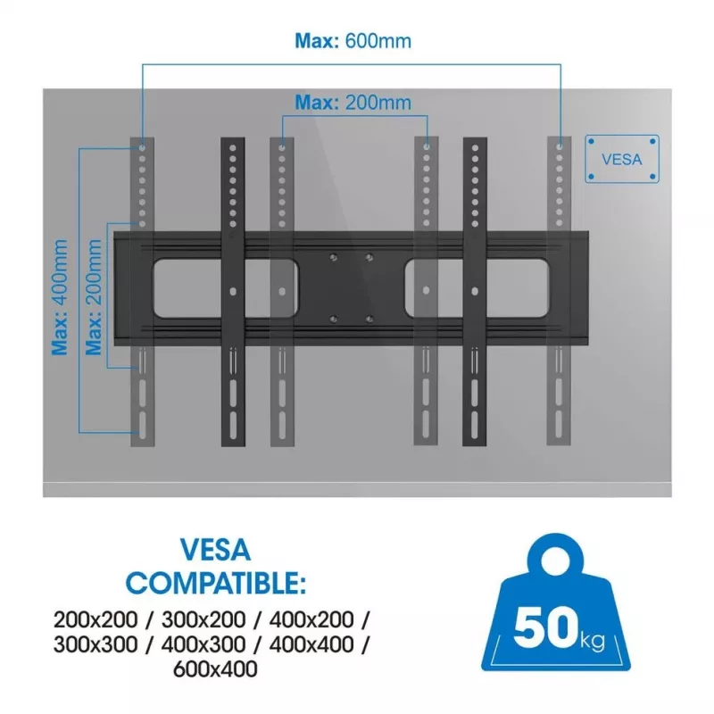Soporte de pared de exterior Manhattan para televisores y monitores, totalmente articulado, para pantallas de 37-65 inch, VESA 200x200-600x400 mm, hasta 50 kg, resistente a la intemperie, negro