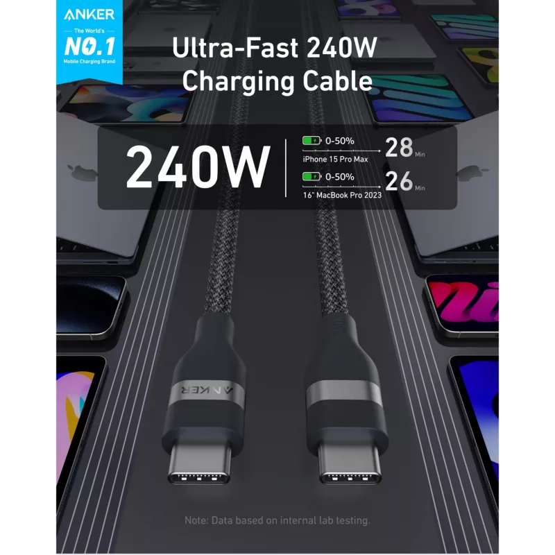 Cable USB-C a USB-C Anker A82E2 — USB 2.0, 1,8 m, negro