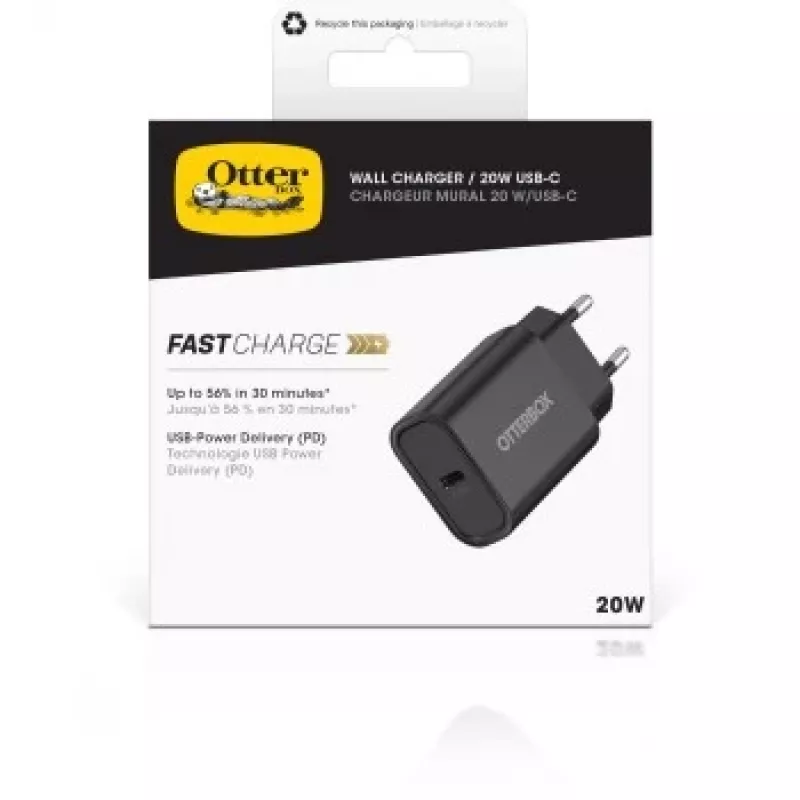 Cargador de pared OTTERBOX 20W USB-C con USB Power Delivery, negro (78-81338)