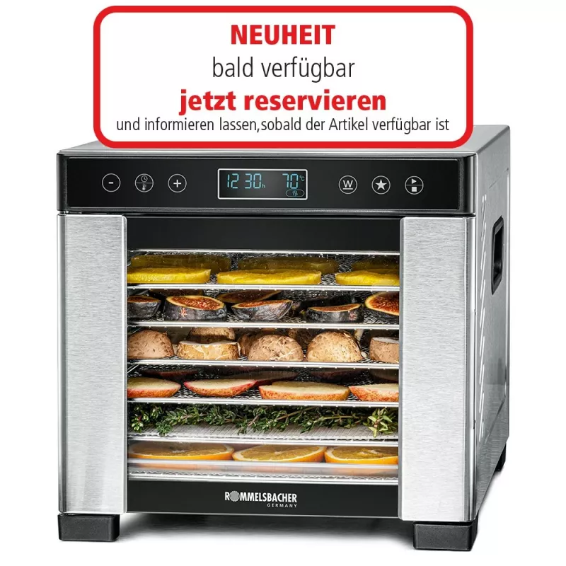Rommelsbacher DA 650 deshidratador de alimentos 600 W, 7 bandejas, 35–75 °C, temporizador 99 h, acero inoxidable/negro