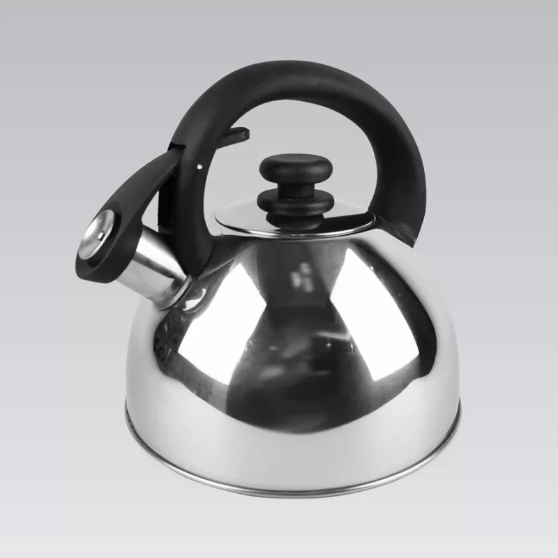 Hervidor Maestro MR1302 acero inoxidable 2,5 L, apto para inducción, silbato con tapa abatible, asa negra