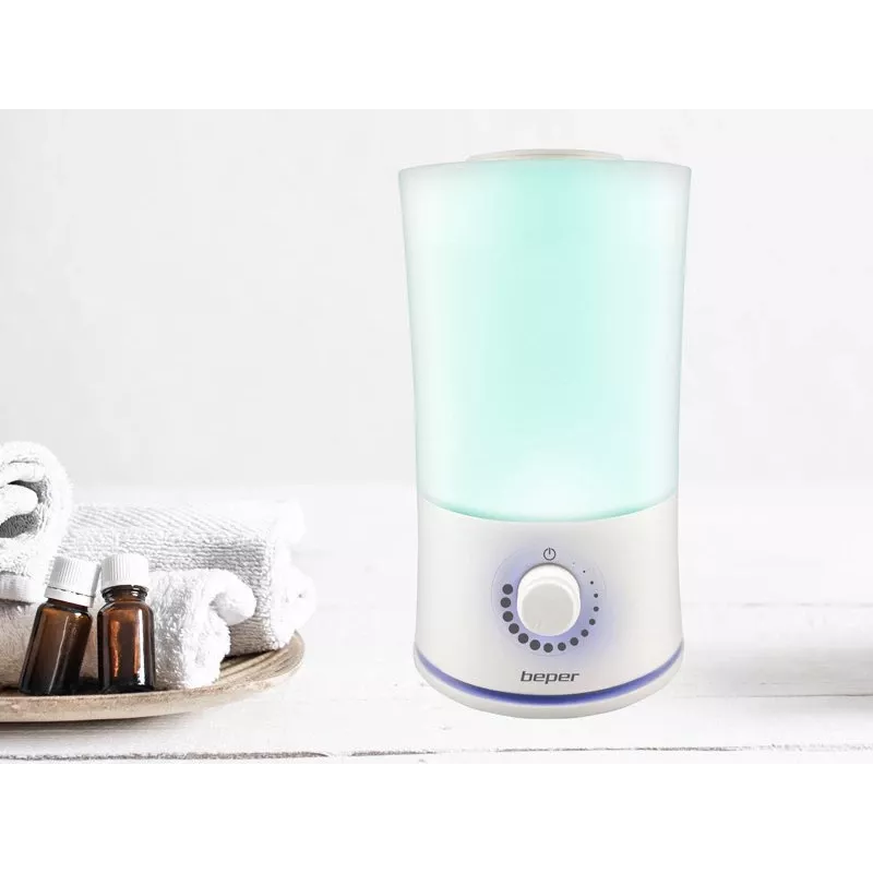 Beper 70.401 difusor de aromas ultrasónico y humidificador, 2,4 l, LED de 7 colores, 25 W