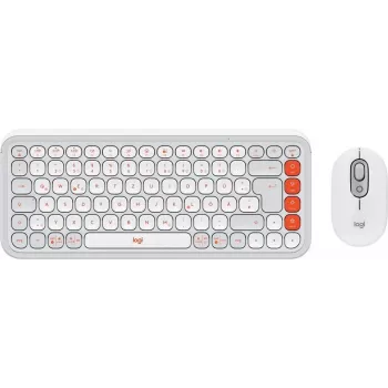 Logitech POP Icon Combo set de teclado y ratón inalámbricos, QWERTZ alemán, naranja/blanco roto