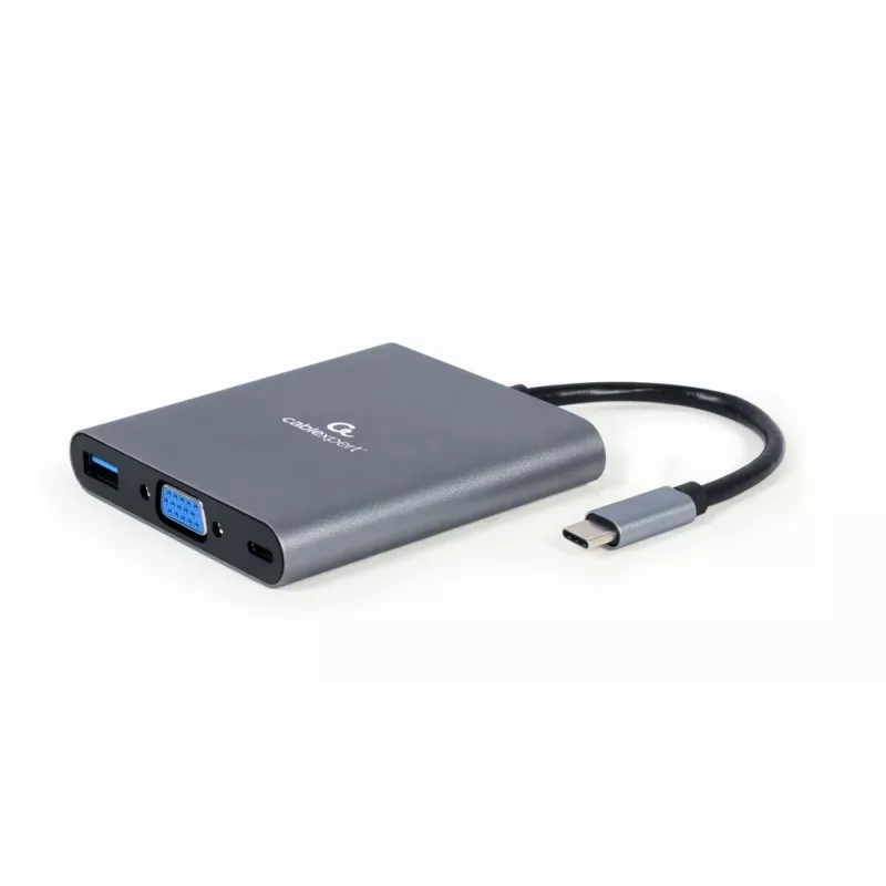 Gembird A-CM-COMBO6-01 adaptador multipuerto USB-C 6 en 1, USB 3.1 Gen 1, HDMI 4K, VGA, PD 60 W, lector SD/microSD, audio de 3,5 mm, gris