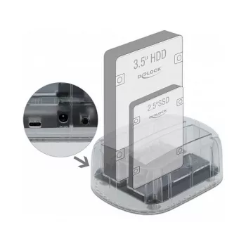 Docking station USB Type-C DeLOCK para 2 x SATA HDD / SSD - Docking station para discos duros con bahías: 2 - 2.5 / 3.5 compartidas (6,4 cm/8,9 cm compartidas)
