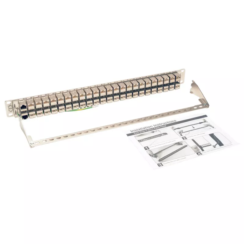 Tripp N254-048-SH-6A 48 puertos 1 U montaje en rack panel de conexiones Cat6a STP blindado pasante - RJ45 Ethernet - TAA - 10 Gigabit Ethernet - RJ-45 - Cat6a - plata - blanco - instalación en rack