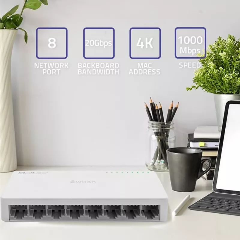 Switch de red Qoltec 8 puertos RJ45 1000 Mbps LAN