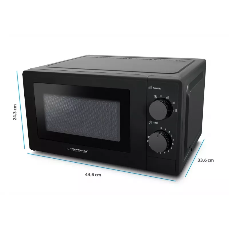 Esperanza ESTOFADO EKO011K microondas solo, de sobremesa, 20 l, 700 W, 5 niveles de potencia, plato giratorio de 24,5 cm, negro
