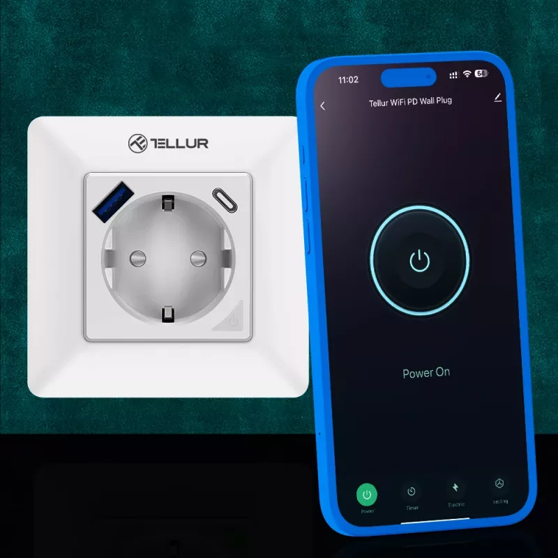 Enchufe de pared inteligente WiFi Tellur TLL331531 – 3600 W 16 A, control remoto por WiFi