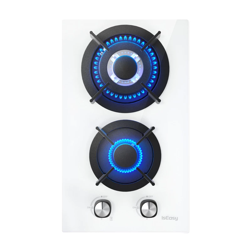 Placa de gas ISEASY MGBG-312A, 2 quemadores (blanca)