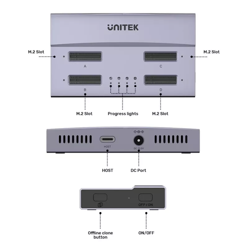 Docking station USB4 4 bahías M.2 SSD