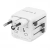 Adaptador de viaje universal GEMBIRD TPA-INT-01-W — entrada 100–250 V, conector Type-G, dimensiones compactas 84×56×85 mm
