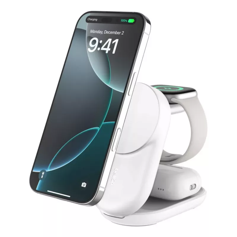Cargador de interior Belkin UltraCharge 25W Qi2 3en1 Cargador magnético EU blanco redondo