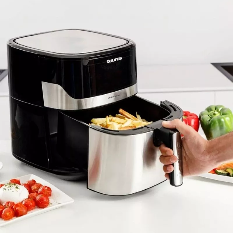 Freidora de aire Taurus Air Fry 7S 1600W 6,5L, acero inoxidable, 8 programas, 80–200°C, control táctil