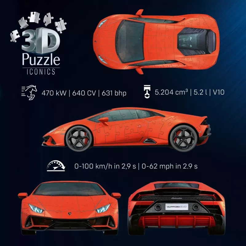 Puzle 3D Ravensburger Lamborghini Huracan EVO — 158 piezas, modelismo a escala