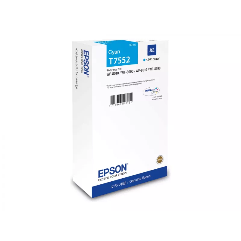 Cartucho de tinta Epson C13T75524N (original, XL alta autonomía) cian para serie WF-8XXX