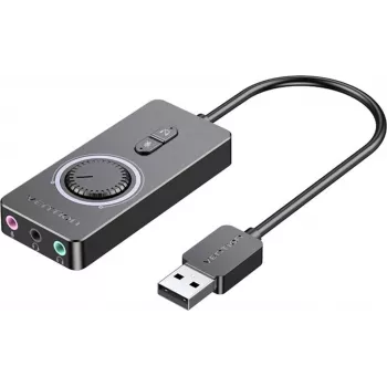 Tarjeta de audio USB 2.0 externa Vention CDRBF — 16 bits, 44,1–48 kHz, alimentación USB, cable de 1 m, Line-In/Line-Out