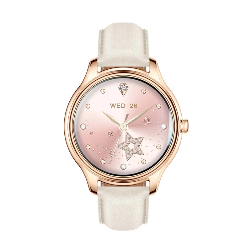 Smartwatch Colmi L28 con caja dorada y correa de piel dorada