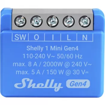 Interruptor inteligente Shelly 1 Mini Gen4 1P inalámbrico 110–240 V 50–60 Hz 1,2 W Bluetooth Wi‑Fi ZigBee 34×16×29 mm
