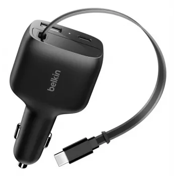 Belkin 75W 2 puertos con cable USB-C retráctil para coche - Cable (CCC001HQBK)