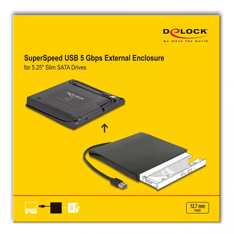 Caja para HDD DeLOCK 42636 negro 5,25 pulgadas Micro SATA 5 Gbit/s