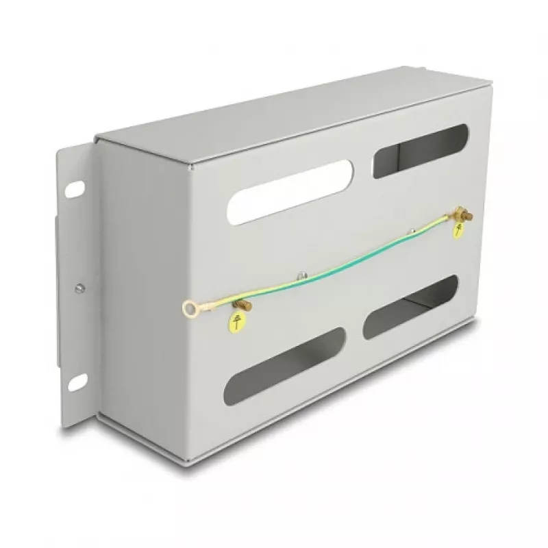 Delock 67319 Regleta de interruptores automáticos de 10" con cubierta y carril DIN, 3U, metal, gris