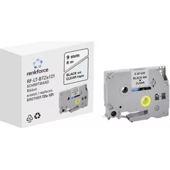 Renkforce RF-LT-BTZe121 Cinta de etiquetas, negro sobre transparente, 9 mm x 8 m (sustituye a Brother TZe-121)