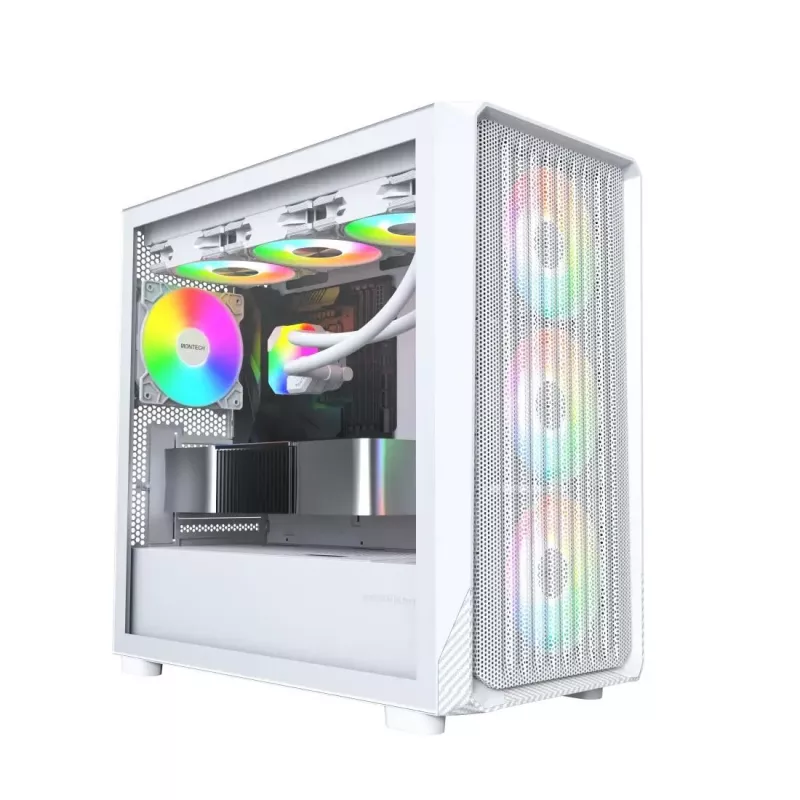 Caja de PC Montech X5M (W) Micro Tower, Blanco — Micro-ATX/Mini-ITX, compatible con fuentes ATX, 3x120 mm frontal, 1x120 mm trasero, 2 bahías de 3,5