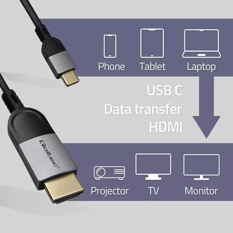 Cable USB-C a HDMI QOLTEC 50438 — 2 m, 4K 60 Hz
