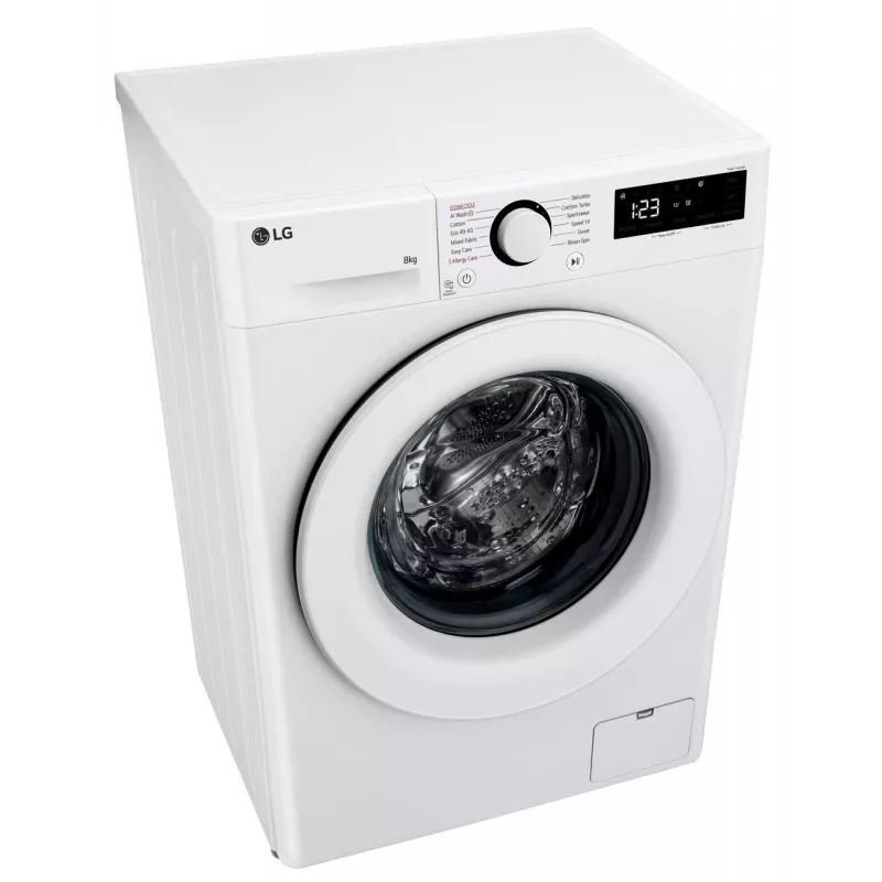 LG | Lavadora | F2WR508SWW | Clase de eficiencia energética A-10% | Carga frontal | Capacidad de lavado 8 kg | 1200 rpm | Profundidad 47,5 cm | Anchura 60 cm | Pantalla | LED | Función vapor