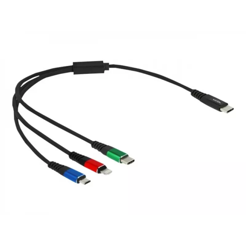 Cable de carga USB 3 en 1 DeLOCK USB Type-C Lightning Micro USB 30 cm