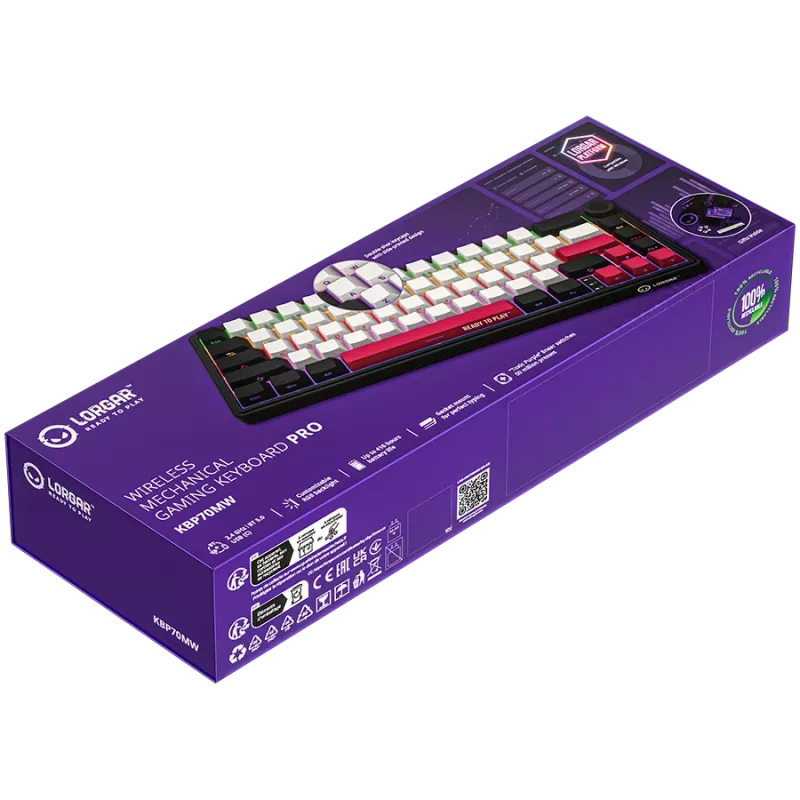 LORGAR KBP70MW, teclado gaming mecánico inalámbrico 65% Pro, negro/rojo, distribución EN