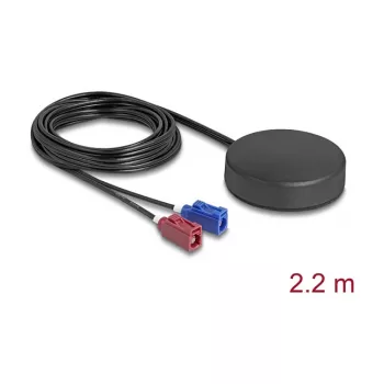 Antena omnidireccional para techo exterior DELOCK 4G GNSS con FAKRA C y FAKRA D 2 dBi / 28 dB 2,2 m RG-174 negra