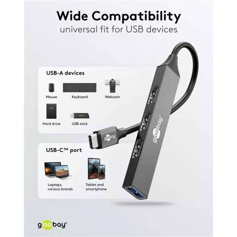 Hub USB Goobay Slim de 4 puertos, USB-C™ a USB-A, USB 3.2 (74457)