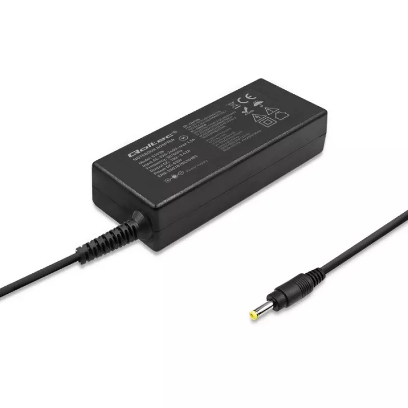 Fuente de alimentación QOLTEC 51038 65 W para portátil, 19 V 3,42 A, AC-DC, 220–240 V, interior, negra