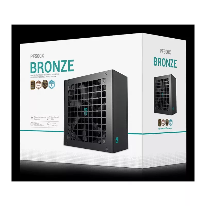 DeepCool PF500X fuente de alimentación ATX de 500 W, 80 PLUS Bronze, ventilador de 120 mm, ATX de 20+4 pines, negra