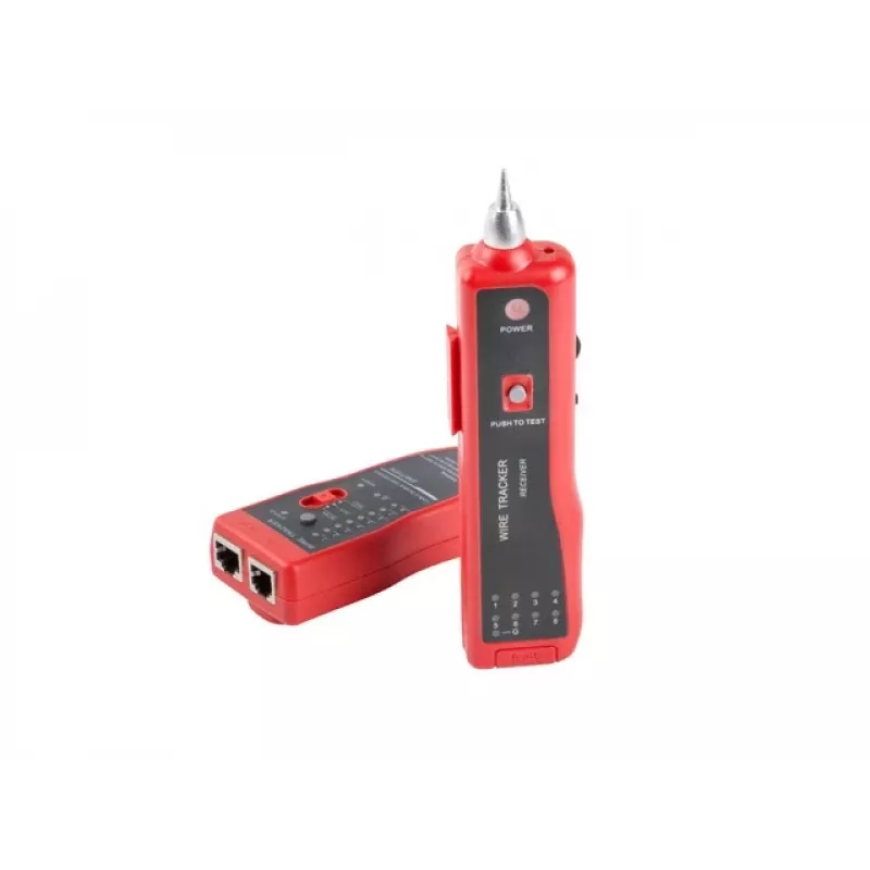 Comprobador de cables de red LANBERG NT-0501 — soporte RJ-11/RJ-12/RJ-45, longitud máx. 250 m, batería integrada, indicadores LED, negro