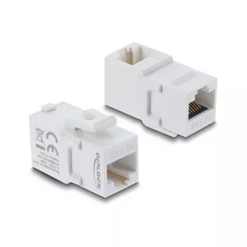 Delock 90713 Acoplador de módulo Keystone RJ45 hembra a hembra, Cat.6A, en ángulo de 90 grados, plástico, UTP, blanco