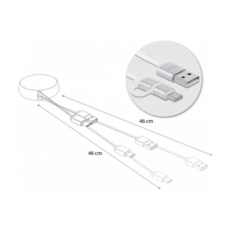 Cable enrollable DeLOCK USB 2.0 2 en 1 Type-A a Micro-B y USB-C™