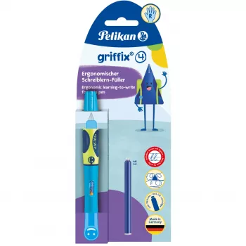 Pelikan griffix® Pluma estilográfica para diestros - Neon Fresh Blue - azul - sistema de cartuchos - azul - plástico - acero inoxidable - diestros (820363)