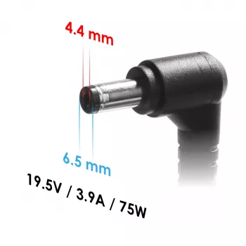 Fuente de alimentación para portátil Akyga AK-ND-19 para Sony, 75 W, 19,5 V, 3,9 A, 6,5 x 4,4 mm + pin