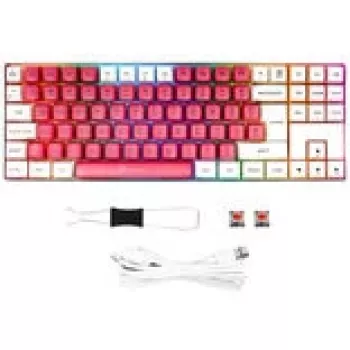 Teclado gaming mecánico GAMIAC TKL90G con interruptores Kailh Red, Tenkeyless, Blanco/Rojo